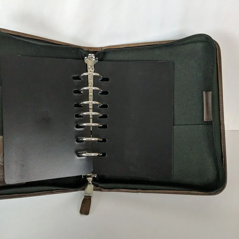 FRANKLIN QUEST Canvas & Leather 7 Ring Planner Binder Zip Organizer Made in USA